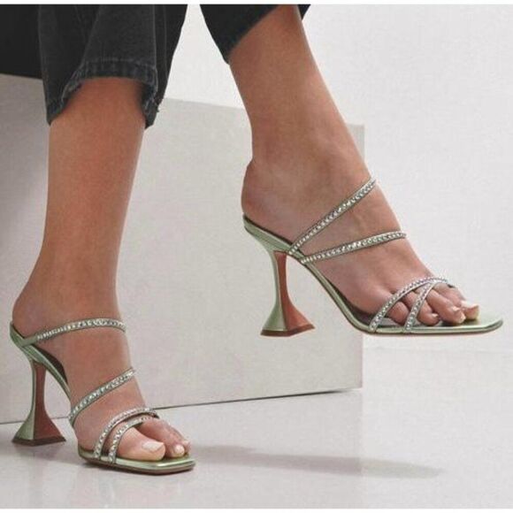 NEW AMINA MUADDI Naima Mint Green Crystal Embellished Fluted Sandals Siz… - Picture 1 of 15